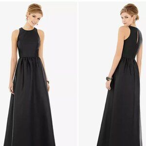 Alfred Sung · Style D707 · Satin Twill Sleeveless Keyhole Back Black Maxi Dress